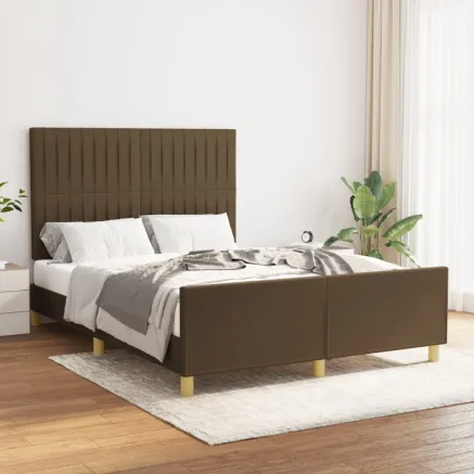 Cadre de lit sans matelas marron foncé 140x200 cm tissu