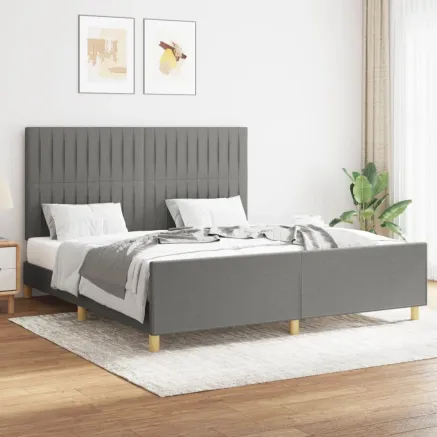 Cadre de lit sans matelas gris foncé 160x200 cm tissu