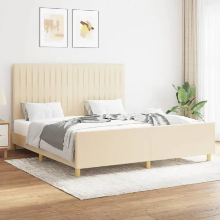 Cadre de lit sans matelas crème 160x200 cm tissu