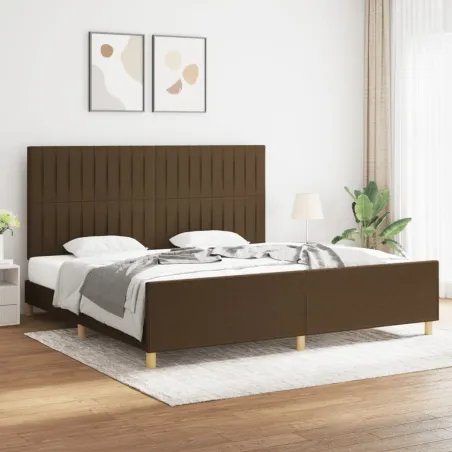Cadre de lit sans matelas marron foncé 200x200 cm tissu