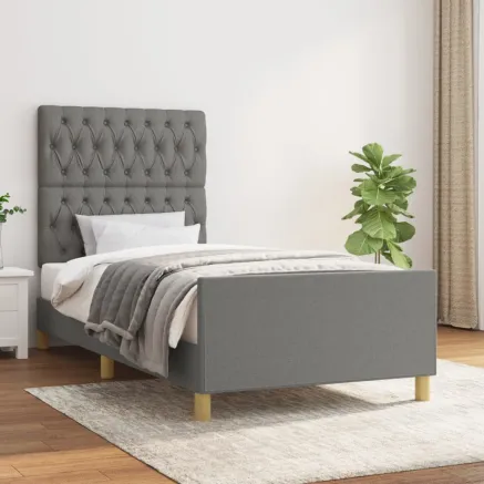 Cadre de lit sans matelas gris foncé 90x200 cm tissu