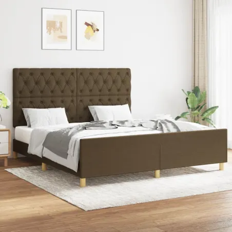 Cadre de lit sans matelas marron foncé 160x200 cm tissu
