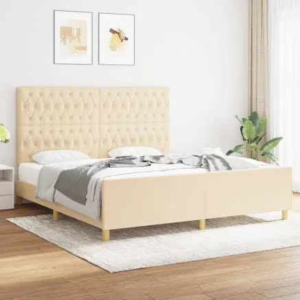 Cadre de lit sans matelas crème 180x200 cm tissu