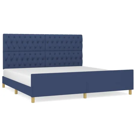 Cadre de lit sans matelas avec tête de lit bleu 200x200cm tissu