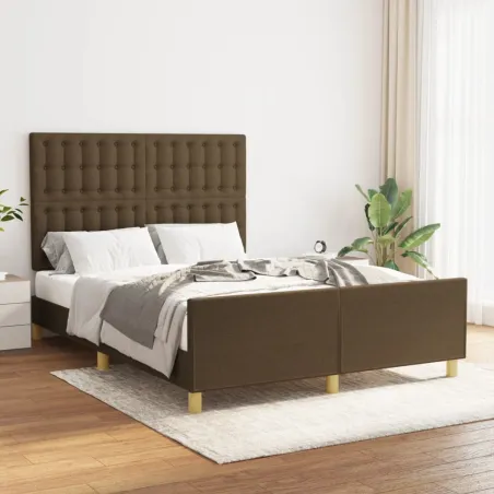 Cadre de lit sans matelas marron foncé 140x200 cm tissu
