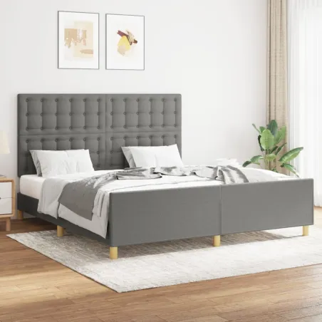 Cadre de lit sans matelas gris foncé 160x200 cm tissu