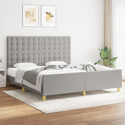 Cadre de lit sans matelas gris clair tissu