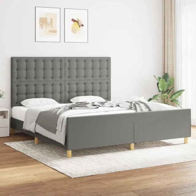 Cadre de lit sans matelas gris foncé tissu