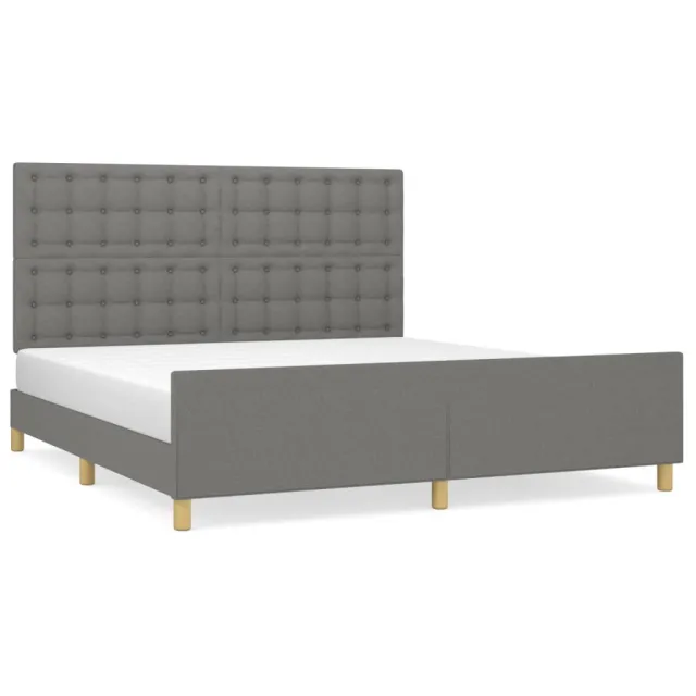 Cadre de lit sans matelas gris foncé tissu
