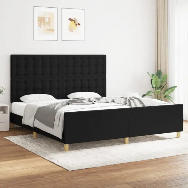 Cadre de lit sans matelas noir tissu