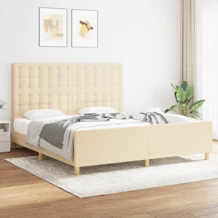 Cadre de lit sans matelas crème tissu