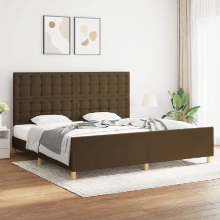 Cadre de lit sans matelas marron foncé 200x200 cm tissu