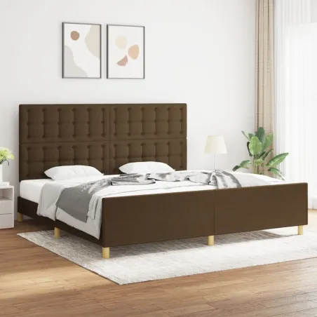 Cadre de lit sans matelas marron foncé 200x200 cm tissu