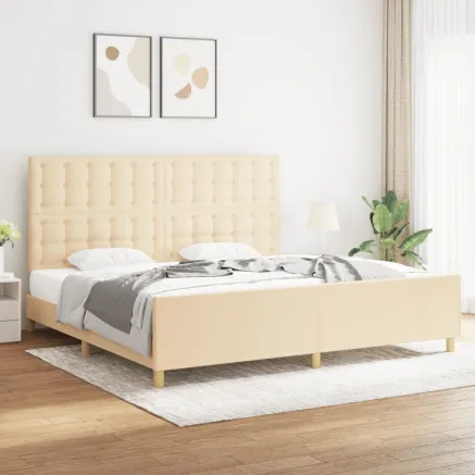 Cadre de lit sans matelas crème 200x200 cm tissu