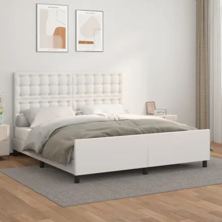 Cadre de lit sans matelas blanc similicuir