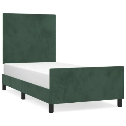 Cadre de lit sans matelas vert foncé 90x190 cm velours 2
