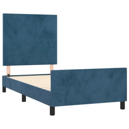 Cadre de lit sans matelas bleu foncé 90x190 cm velours