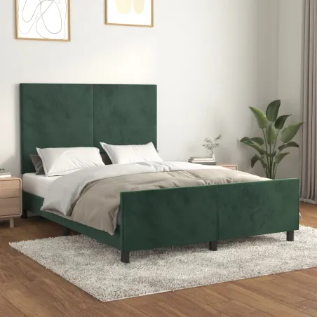 Cadre de lit sans matelas vert foncé 140x190 cm velours