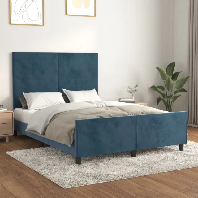Cadre de lit sans matelas bleu foncé 140x190 cm velours