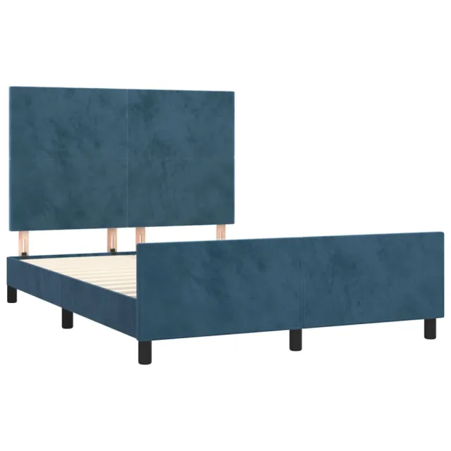 Cadre de lit sans matelas bleu foncé 140x190 cm velours