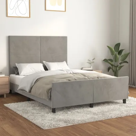 Cadre de lit sans matelas gris clair 140x200 cm velours