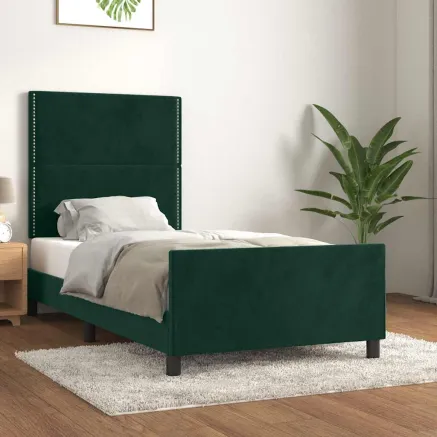 Cadre de lit sans matelas vert foncé 90x190 cm velours