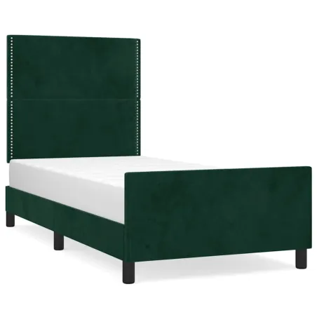 Cadre de lit sans matelas vert foncé 90x190 cm velours