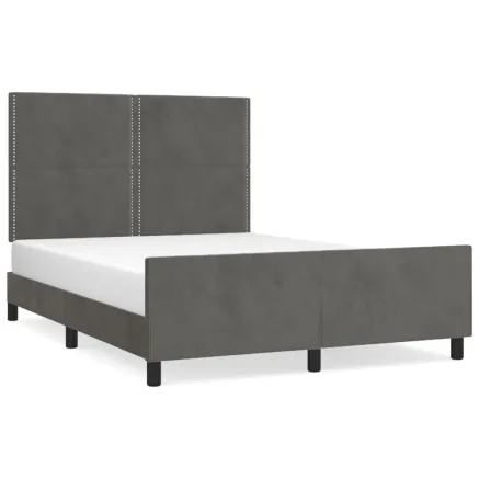 Cadre de lit sans matelas gris foncé 140x190 cm velours 2