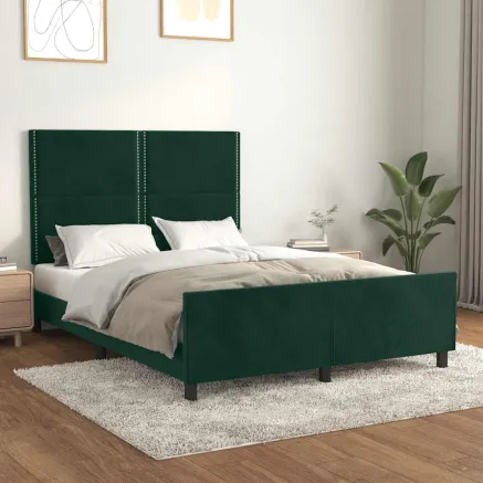 Cadre de lit sans matelas vert foncé 140x200 cm velours