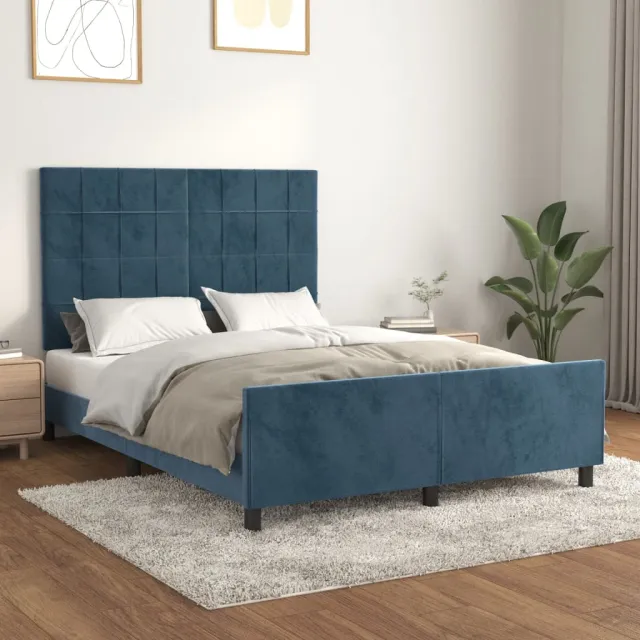 Cadre de lit sans matelas bleu foncé 140x190 cm velours