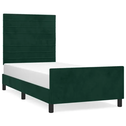 Cadre de lit sans matelas vert foncé 90x190 cm velours 2