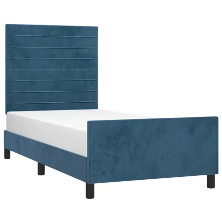 Cadre de lit sans matelas bleu foncé 90x200 cm velours