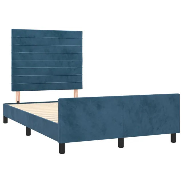 Cadre de lit sans matelas bleu foncé 120x200 cm velours