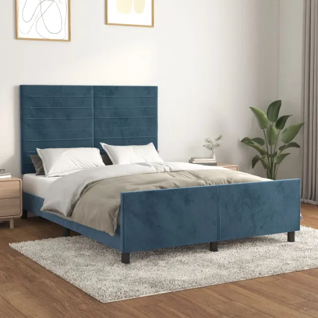 Cadre de lit sans matelas bleu foncé 140x190 cm velours