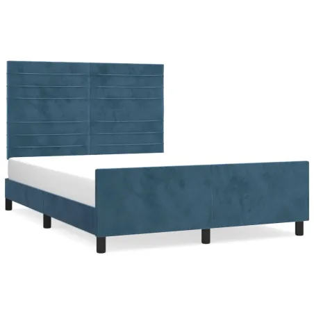Cadre de lit sans matelas bleu foncé 140x190 cm velours