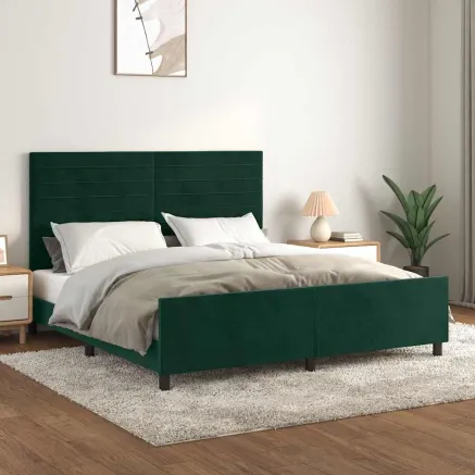 Cadre de lit sans matelas vert foncé 160x200 cm velours