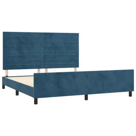 Cadre de lit sans matelas bleu foncé 160x200 cm velours