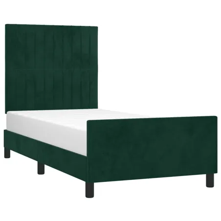 Cadre de lit sans matelas vert foncé 90x190 cm velours