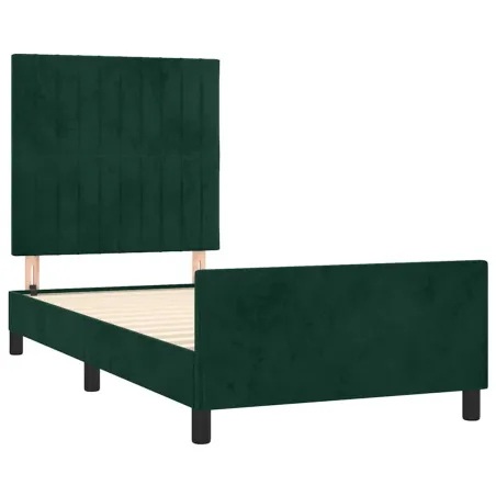 Cadre de lit sans matelas vert foncé 90x190 cm velours