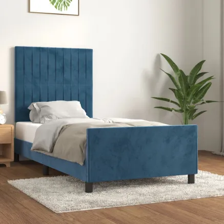 Cadre de lit sans matelas bleu foncé 90x200 cm velours