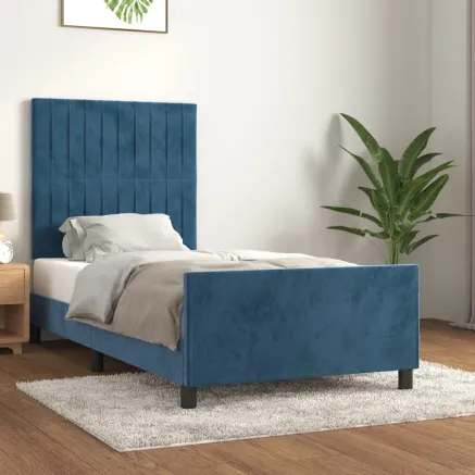 Cadre de lit sans matelas bleu foncé 100x200 cm velours