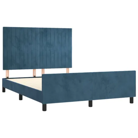 Cadre de lit sans matelas bleu foncé 140x190 cm velours