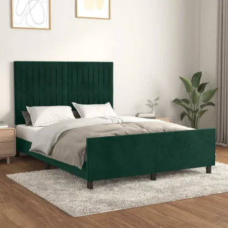 Cadre de lit sans matelas vert foncé 140x200 cm velours