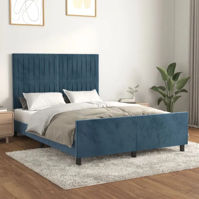 Cadre de lit sans matelas bleu foncé 140x200 cm velours