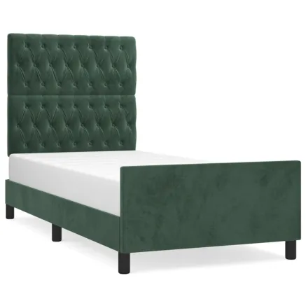 Cadre de lit sans matelas vert foncé 90x190 cm velours 2