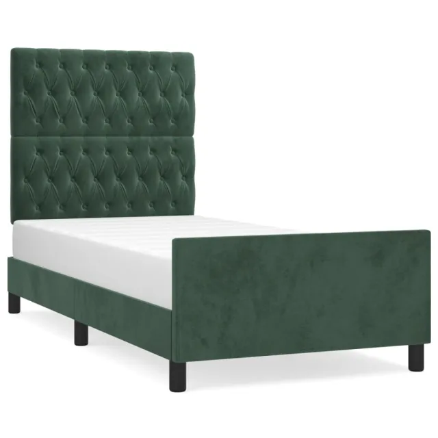 Cadre de lit sans matelas vert foncé 90x190 cm velours