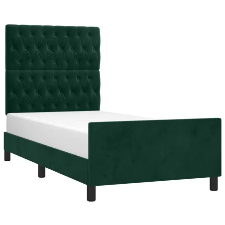 Cadre de lit sans matelas vert foncé 90x190 cm velours