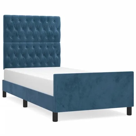 Cadre de lit sans matelas bleu foncé 90x200 cm velours 2