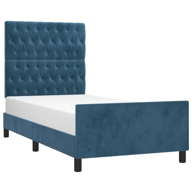 Cadre de lit sans matelas bleu foncé 90x200 cm velours