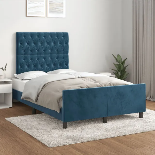 Cadre de lit sans matelas bleu foncé 120x200 cm velours